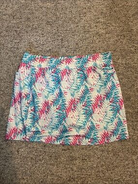 Pebble Beach White Skirt with Pink & Teal Leaf Print
